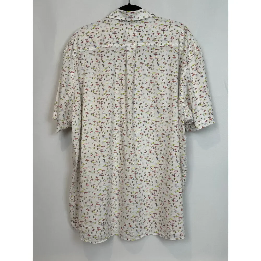 Johnnie-O Hangin Out 2XL Surfer Print Short Sleeve Button Up White